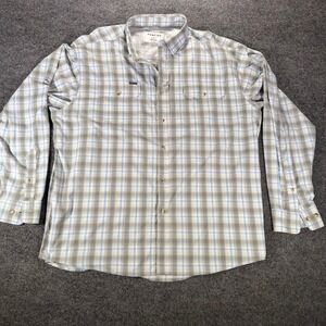 Poncho Outdoors Shirt Magnetic Pockets Plaid XL Grey Blue Mens Long Sleeve